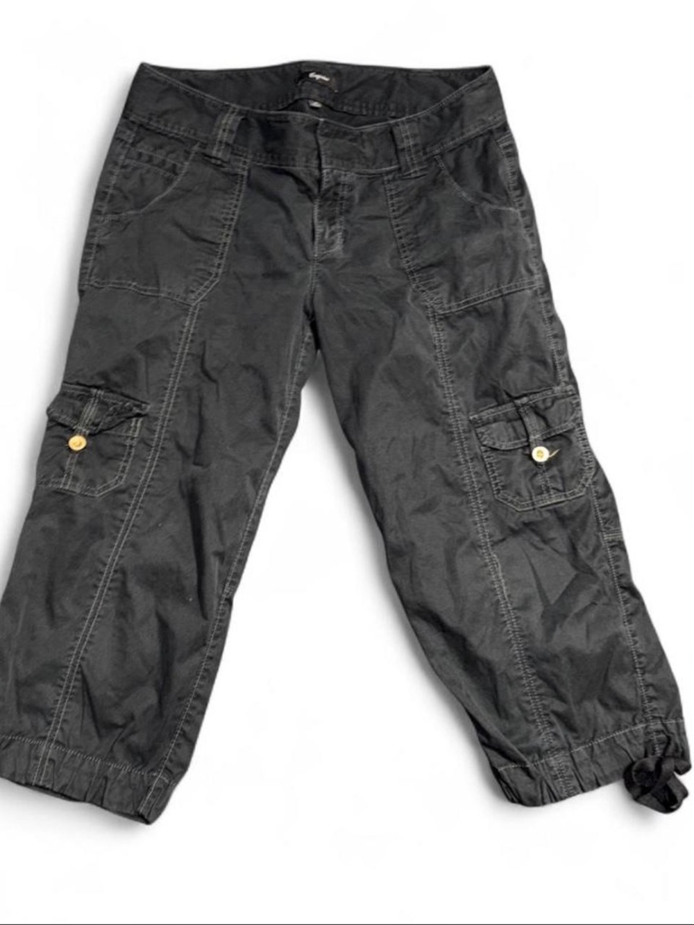 Express Vintage Y2K Black Cargo Capris with Pocket Details